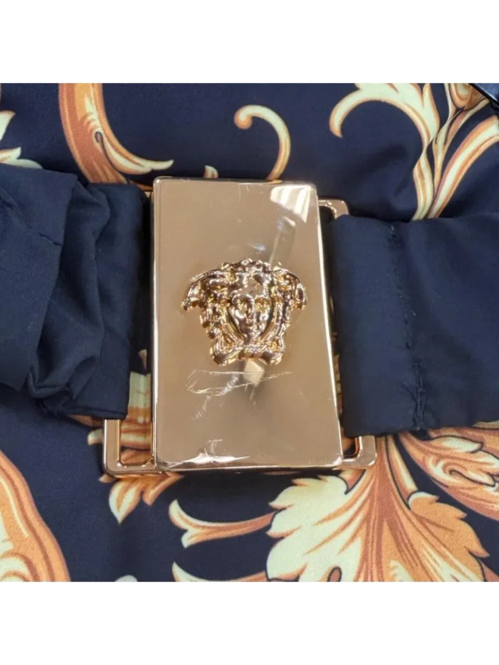 Versace Medusa Belt Baroque Long Length Down Coat Black Gold 36